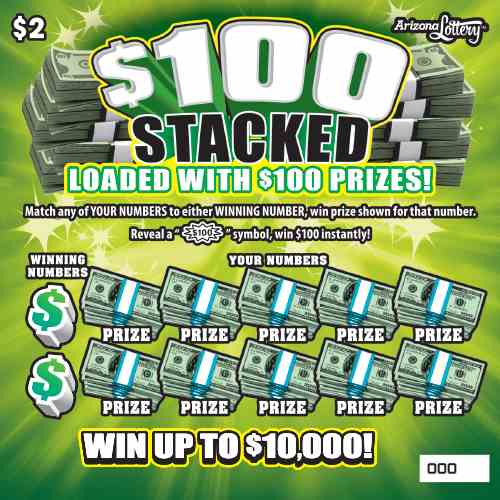 $100 Stacked scratchcard - game number #1423 - front