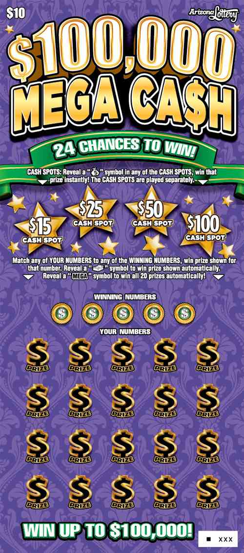 $100,000 Mega Cash scratchcard - game number #1482 - front