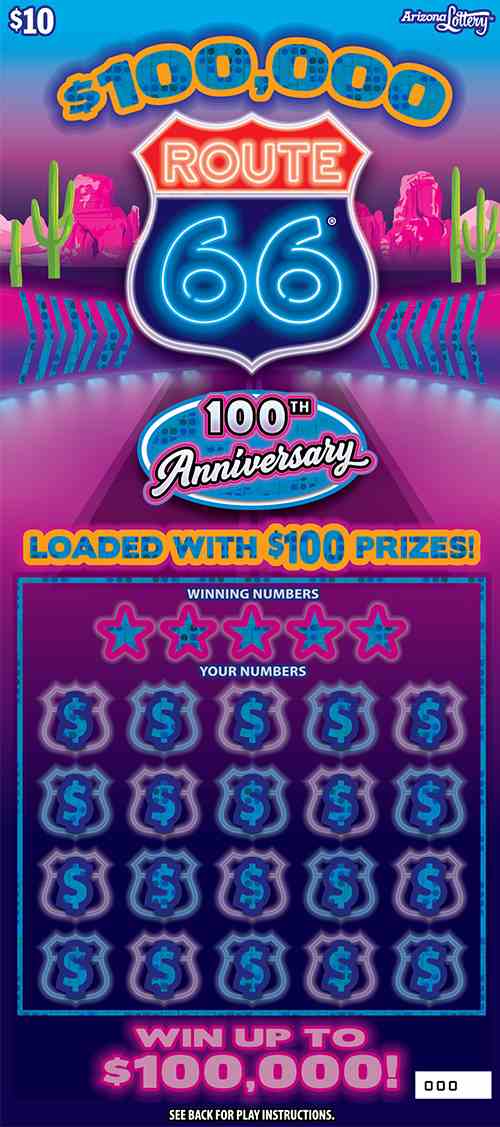 $100,000 Route 66® scratchcard - game number #1533 - front