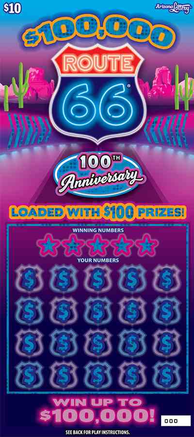 $100,000 Route 66® scratchcard - game number #1533 - front
