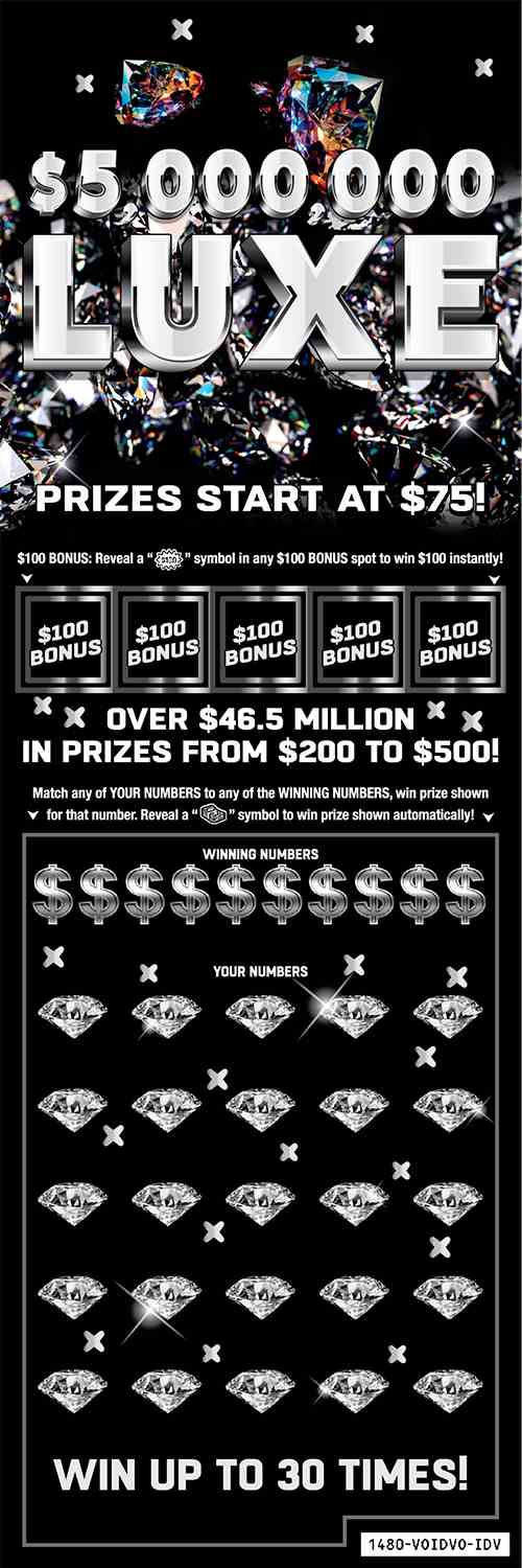 $5,000,000 Luxe scratchcard - game number #1480 - front