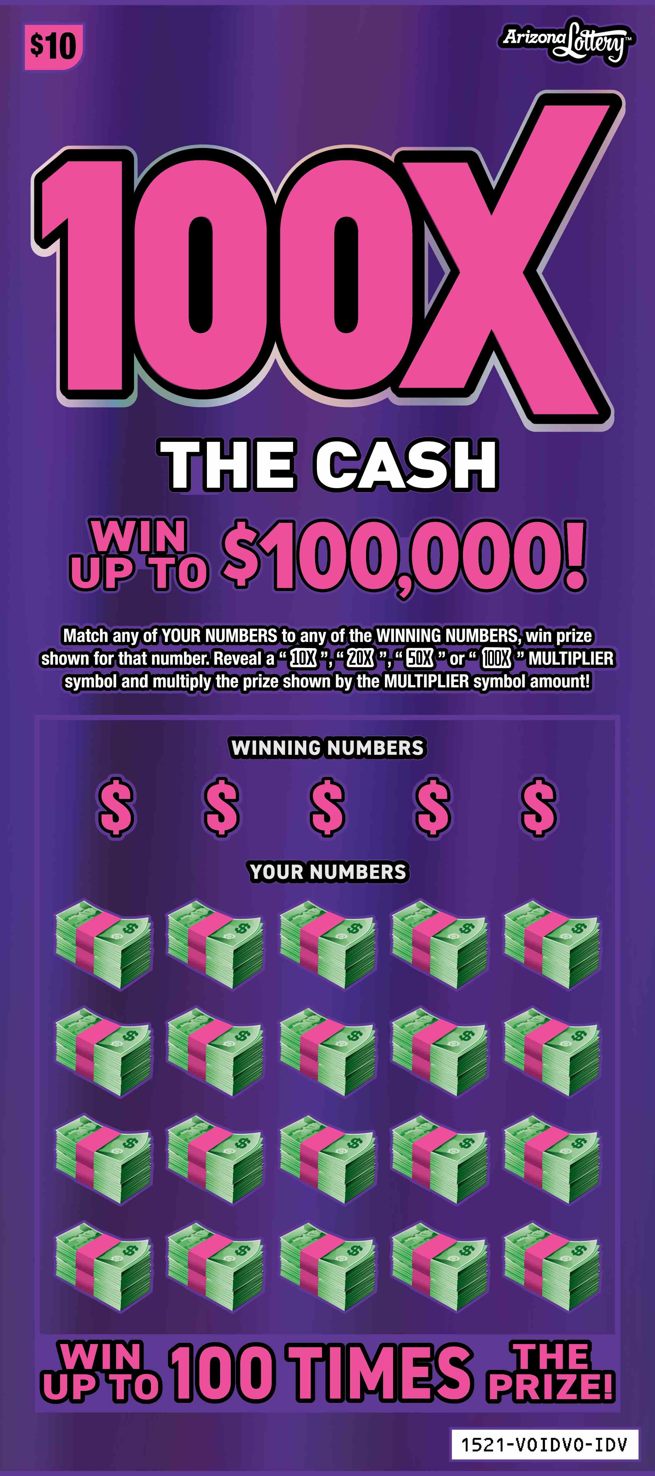 100X The Cash scratchcard - game number #1521 - front