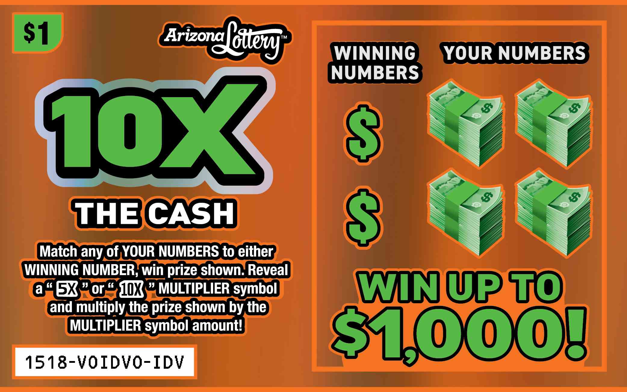 10X The Cash scratchcard - game number #1518 - front
