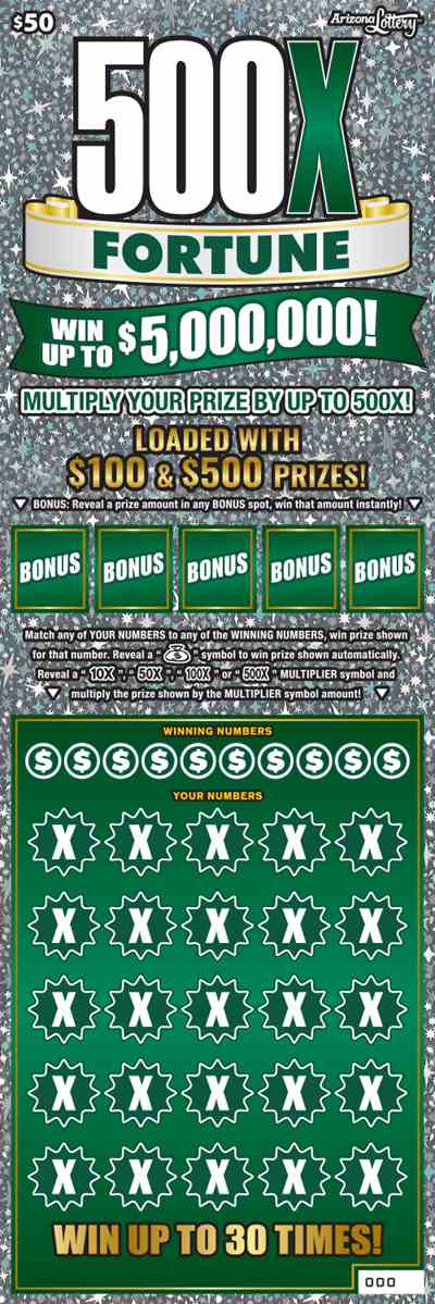 500X Fortune scratchcard - game number #1440 - front
