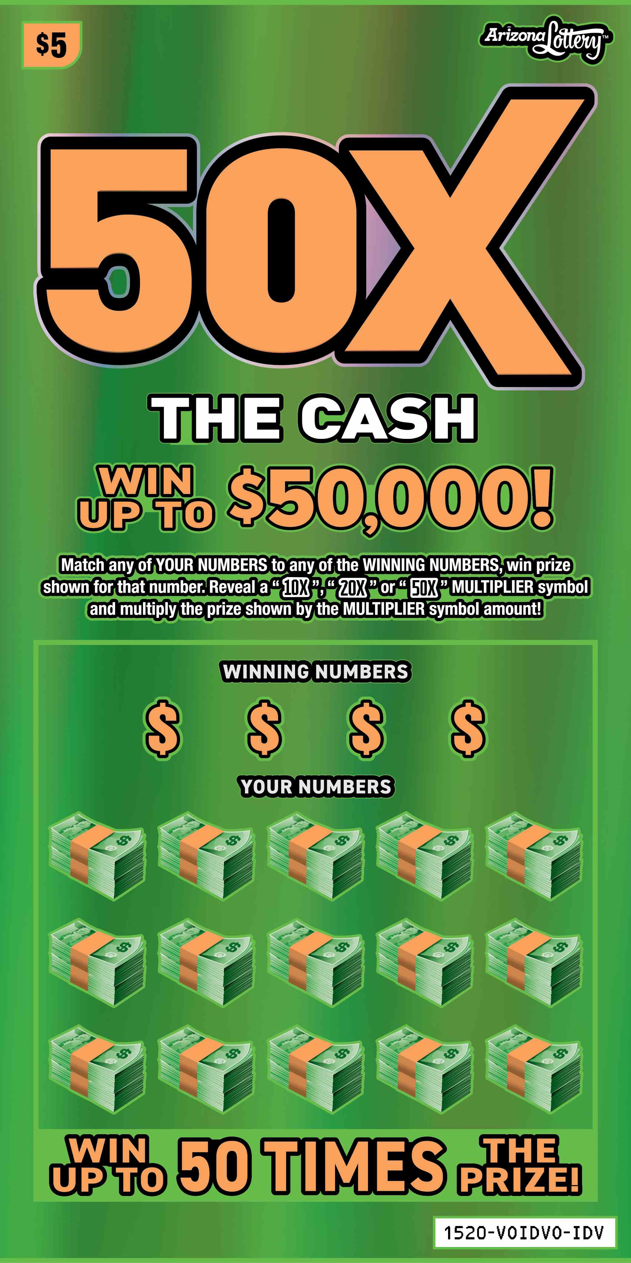 50X The Cash scratchcard - game number #1520 - front