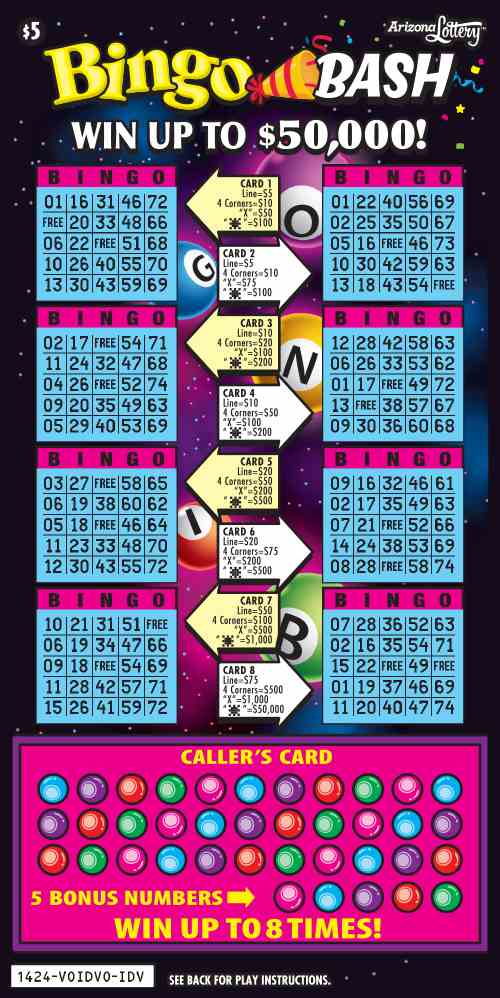 Bingo Bash scratchcard - game number #1424 - front