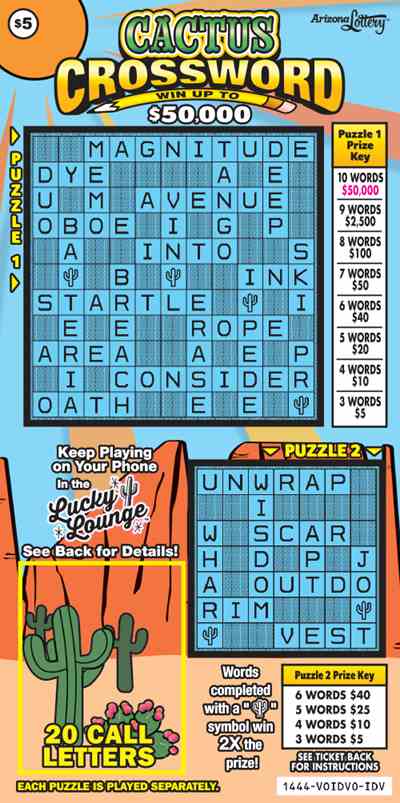 Cactus Crossword scratchcard - game number #1444 - front