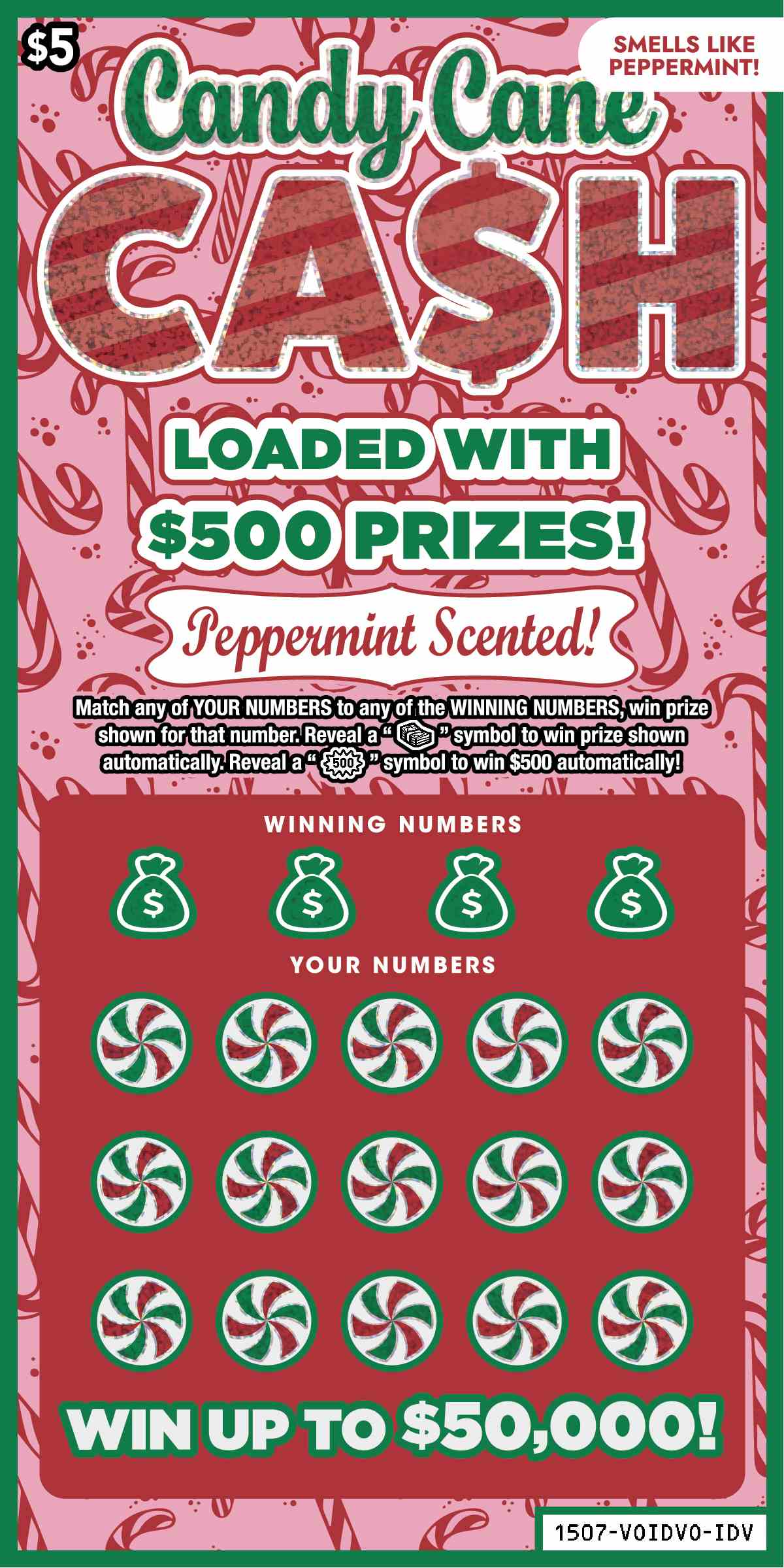Candy Cane Cash scratchcard - game number #1507 - front