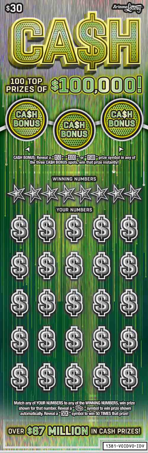 Cash scratchcard - game number #1381 - front