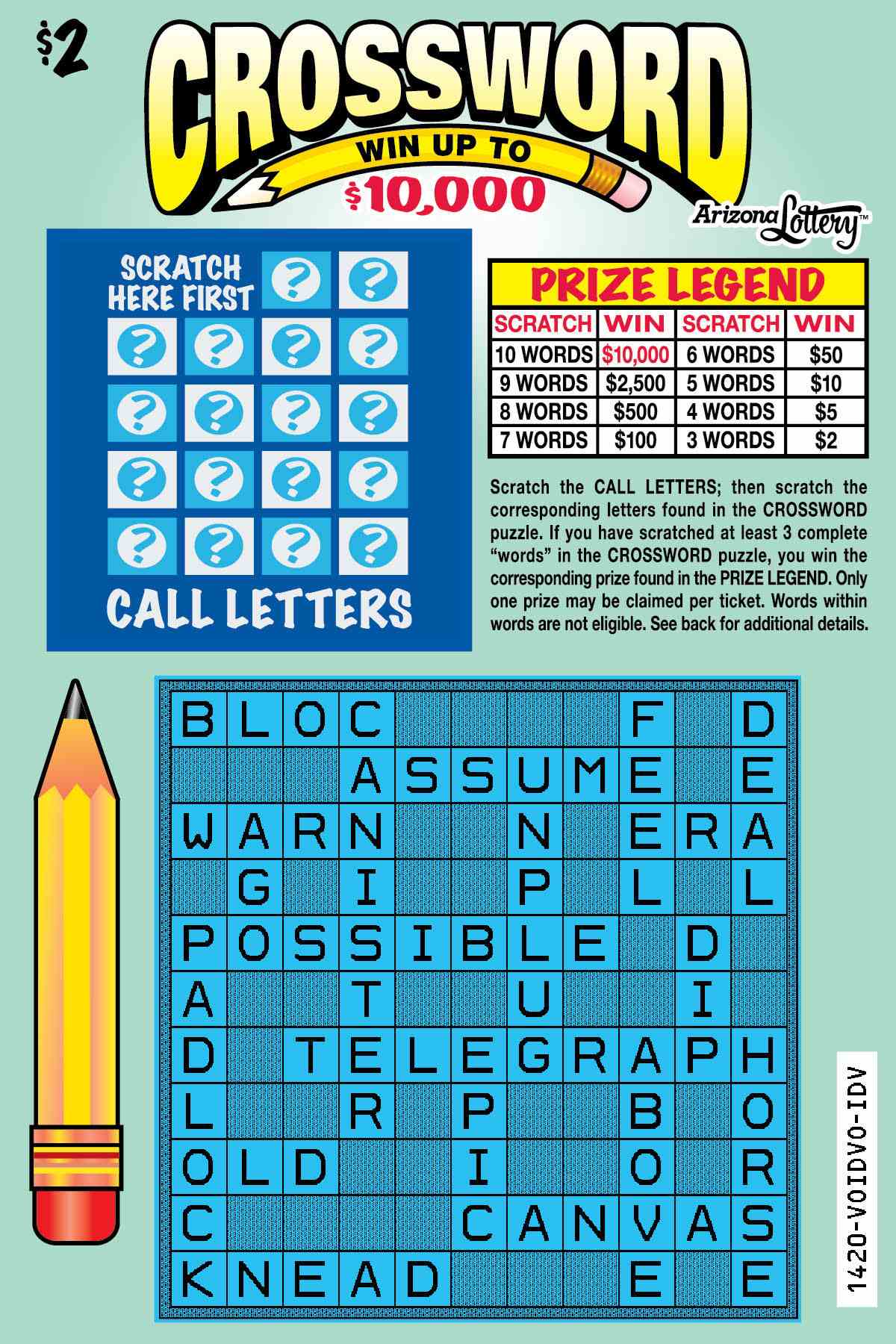 Crossword scratchcard - game number #1420 - front