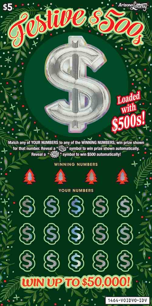 Festive $500S scratchcard - game number #1464 - front