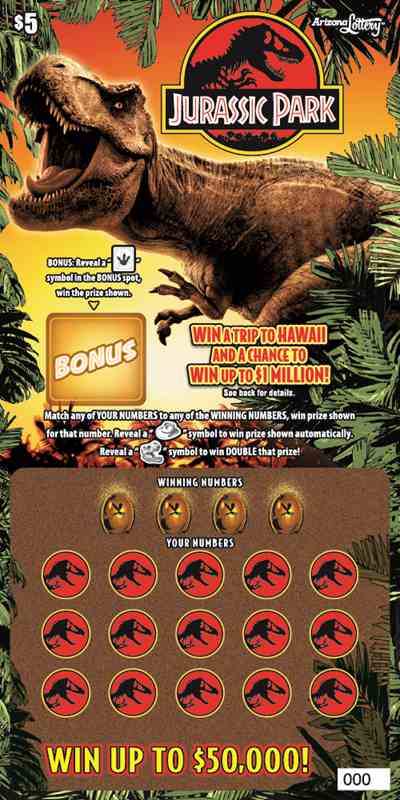 Jurassic Park scratchcard - game number #1500 - front