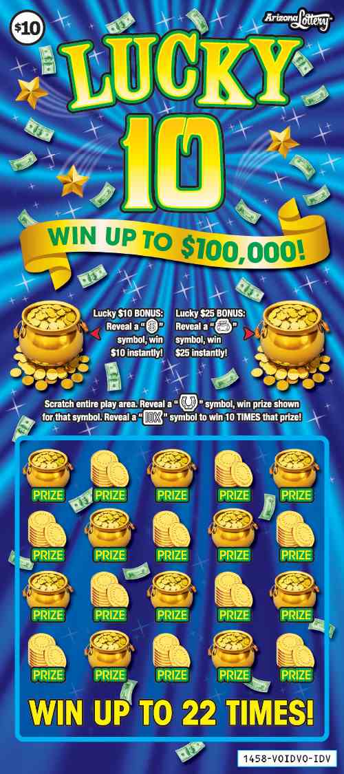 Lucky 10 scratchcard - game number #1458 - front