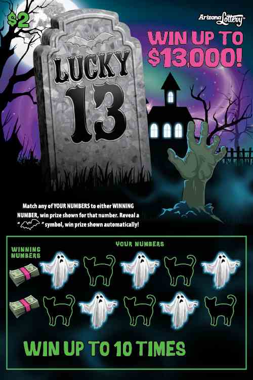 Lucky 13 scratchcard - game number #1494 - front
