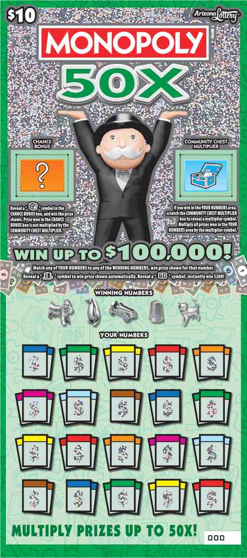 Monopoly 50X scratchcard - game number #1474 - front