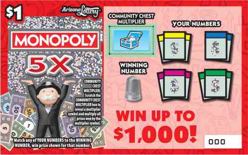 Monopoly 5X scratchcard - game number #1471 - front