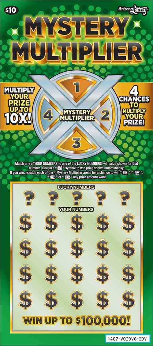 Mystery Multiplier scratchcard - game number #1407 - front