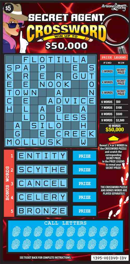 Secret Agent Crossword scratchcard - game number #1395 - front