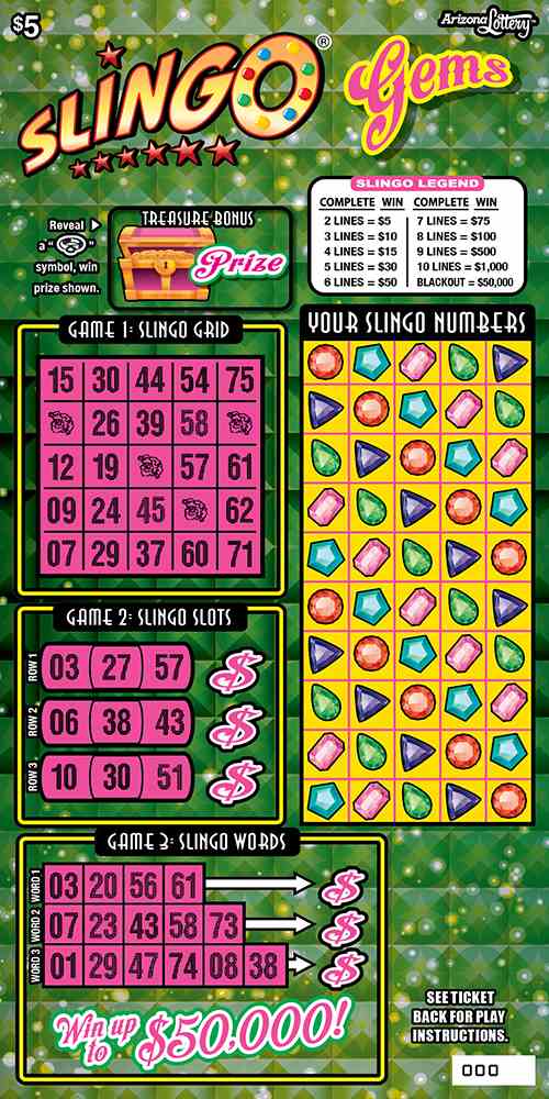 Slingo® Gems scratchcard - game number #1551 - front