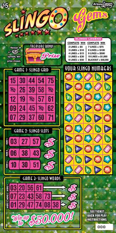 Slingo® Gems scratchcard - game number #1551 - front