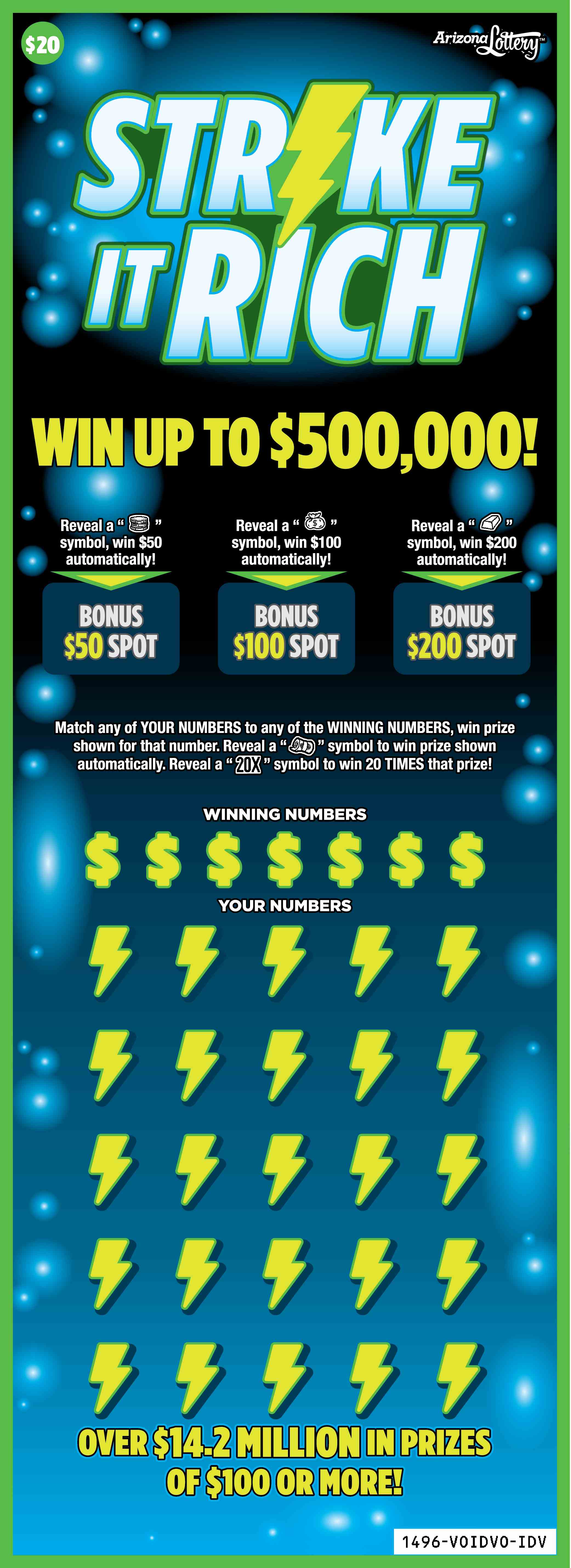 Strike It Rich scratchcard - game number #1496 - front