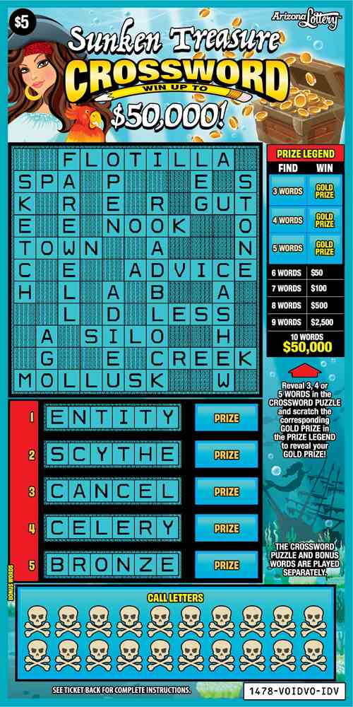 Sunken Treasure Crossword scratchcard - game number #1478 - front