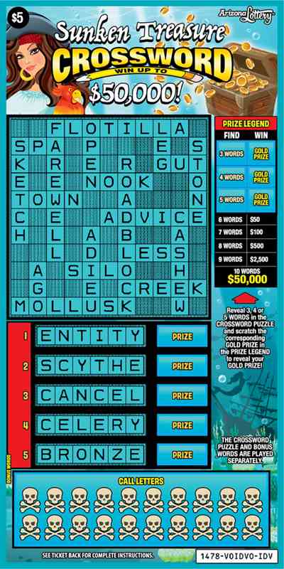 Sunken Treasure Crossword scratchcard - game number #1478 - front