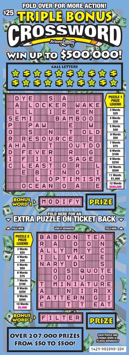 Triple Bonus Crossword scratchcard - game number #1421 - front