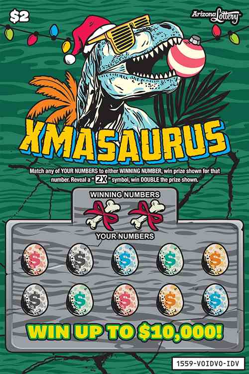 Xmasaurus scratchcard - game number #1559 - front