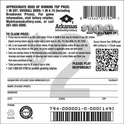 $100 Loaded! scratchcard - game number #794 - back