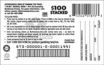 $100 Stacked scratchcard - game number #873 - back