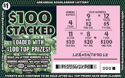 $100 Stacked scratchcard - game number #873 - front-scratched
