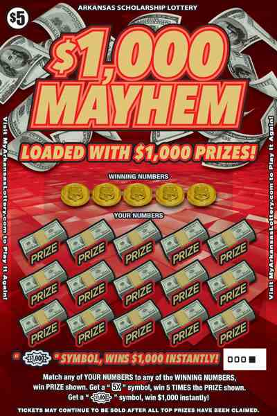 $1,000 Mayhem scratchcard - game number #862 - front
