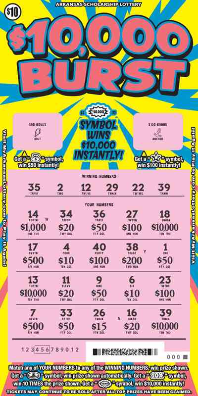 $10,000 Burst scratchcard - game number #907 - front-scratched