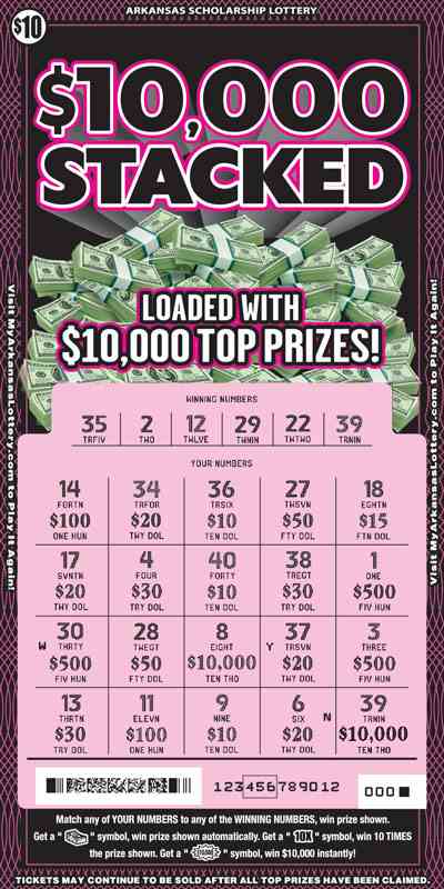 $10,000 Stacked scratchcard - game number #876 - front-scratched