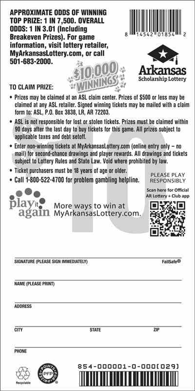 $10,000 Winnings scratchcard - game number #854 - back