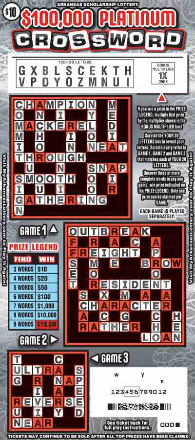 $100,000 Platinum Crossword scratchcard - game number #891 - front-scratched