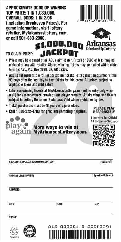 $1,000,000 Jackpot scratchcard - game number #815 - back