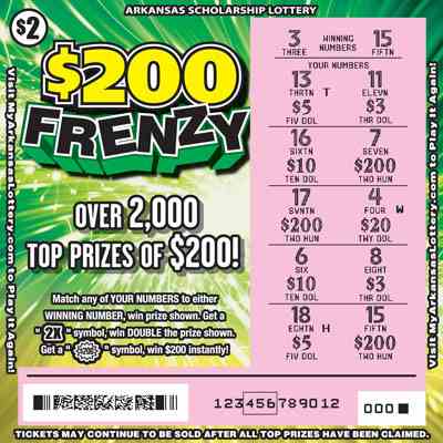 $200 Frenzy scratchcard - game number #821 - front-scratched