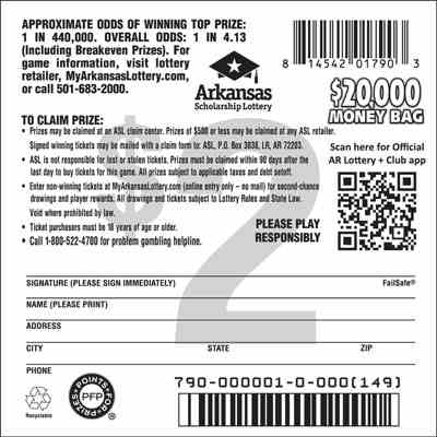 $20,000 Money Bag scratchcard - game number #790 - back