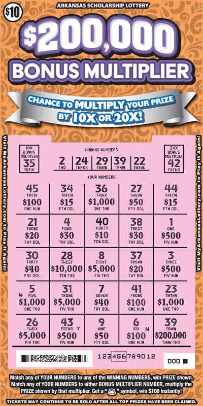 $200,000 Bonus Multiplier scratchcard - game number #871 - front-scratched