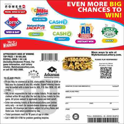 $300,000 Large scratchcard - game number #784 - back