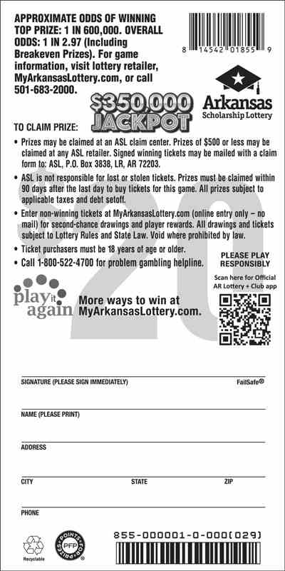 $350,000 Jackpot scratchcard - game number #855 - back