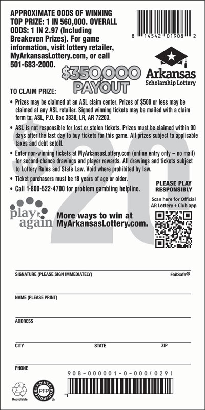 $350,000 Payout scratchcard - game number #908 - back