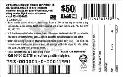 $50 Blast! scratchcard - game number #793 - back