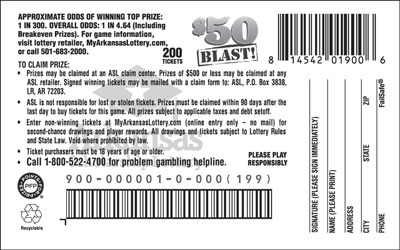 $50 Blast! scratchcard - game number #900 - back