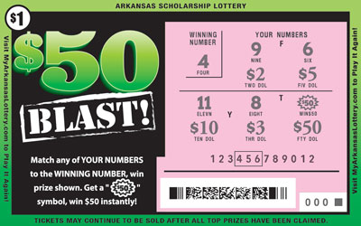 $50 Blast! scratchcard - game number #900 - front-scratched