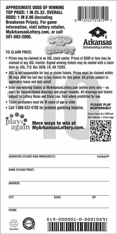 $50 Or $100! 2025 Ed. scratchcard - game number #819 - back