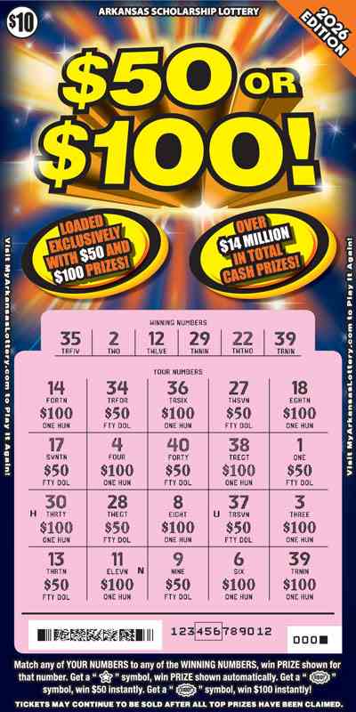 $50 Or $100! 2026 Ed. scratchcard - game number #872 - front-scratched
