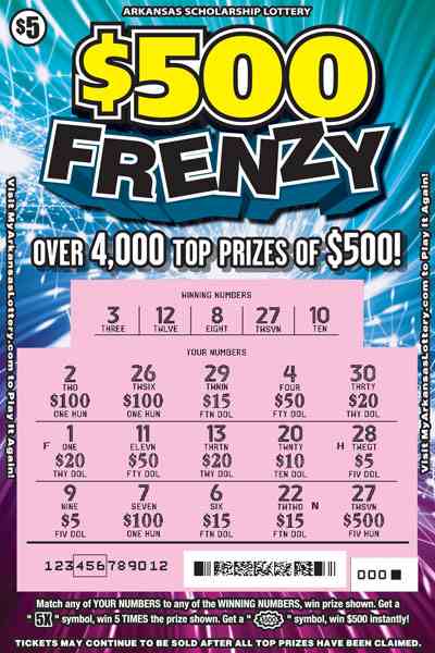 $500 Frenzy scratchcard - game number #822 - front-scratched
